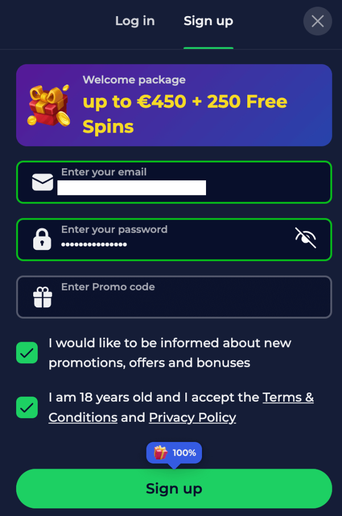 Sign up form